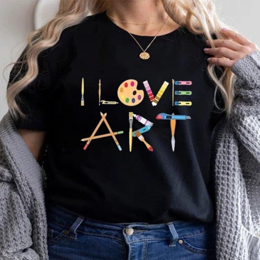 I Love Art Painting Artist Teacher Retro Graphic T-Shirt